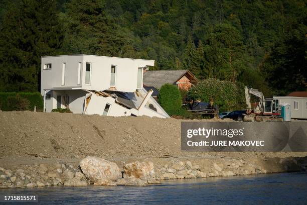 Heavily damaged house is seen on the bank of the Savinja River, in Recica ob Paki, Slovenia on September 19 after heavy floods hit Slovenia in the...