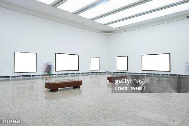 interior of art museum - exhibition stock-fotos und bilder