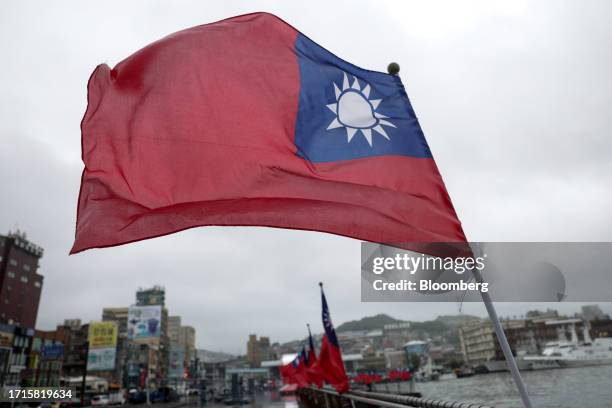 Taiwanese flags during the National Day celebration in Keelung, Taiwan, on Monday, Oct. 9, 2022. Taiwan's President Tsai Ing-wen said maintaining the...