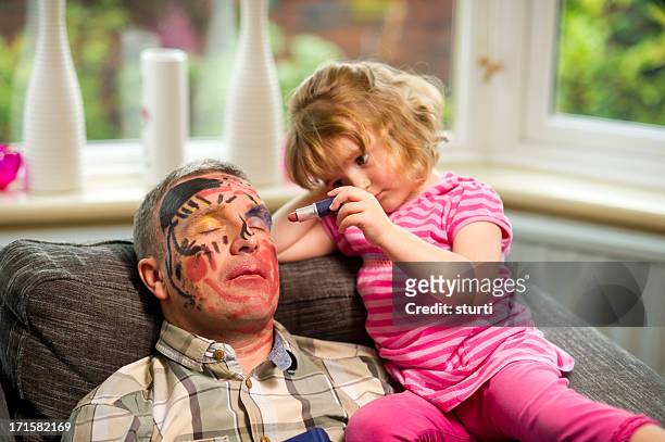 daddy make up time - misbehaving children stock pictures, royalty-free photos & images