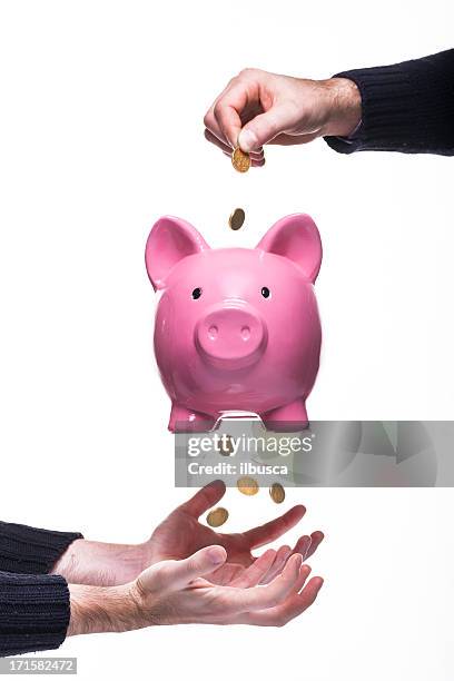 stealing savings studio shot concept on white - waste wealth stock pictures, royalty-free photos & images