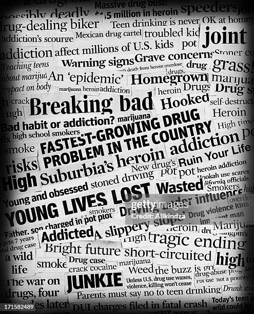 drug addiction headline collage - drug abuse stock pictures, royalty-free photos & images