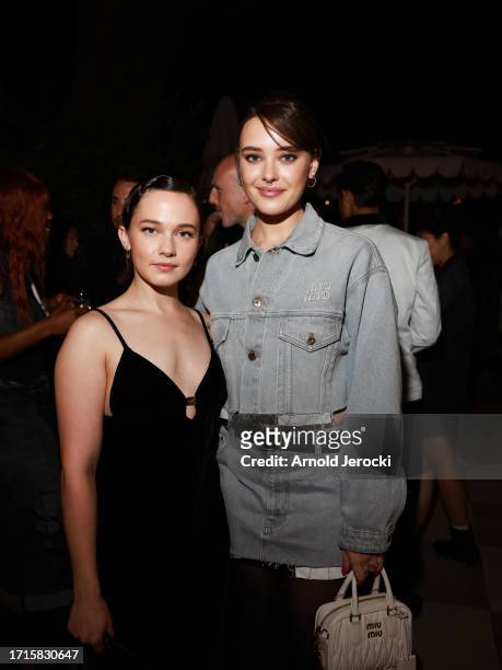 Cailee Spaeny and Katherine Langford attend the Miu Miu Dinner Party at Laurent as part of the Paris Fashion Week Womenswear S/S 2024 on October 03,...