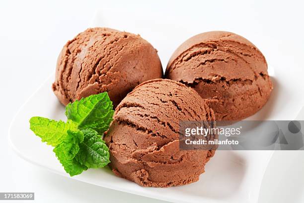 scoops of chocolate icecream - sorbet isolated stock pictures, royalty-free photos & images