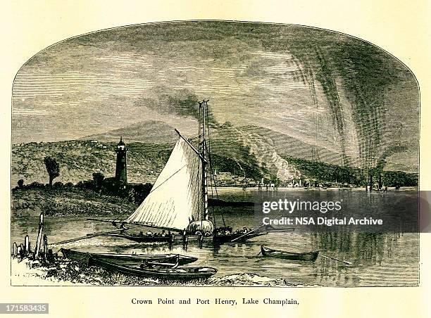 crown point and port henry, new york | historic illustrations - essex stock illustrations