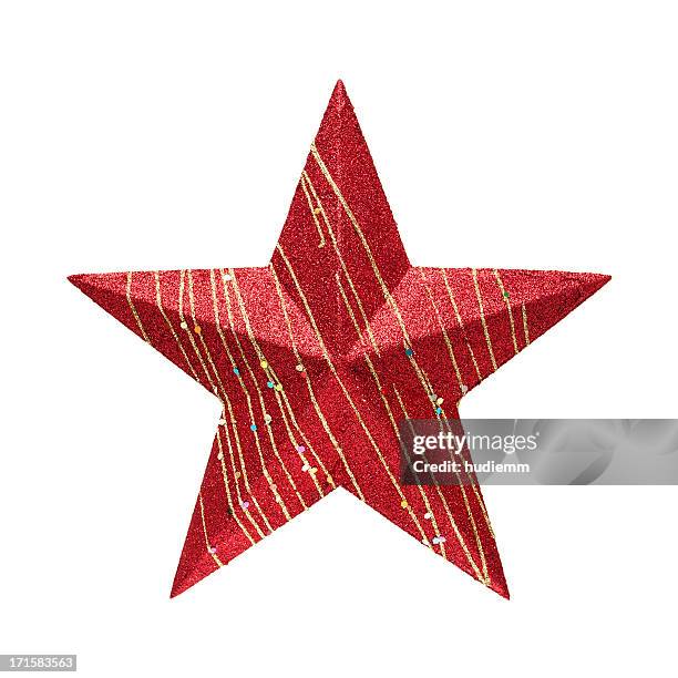 red star (clipping path!) isolated on white background - christmas star stock pictures, royalty-free photos & images