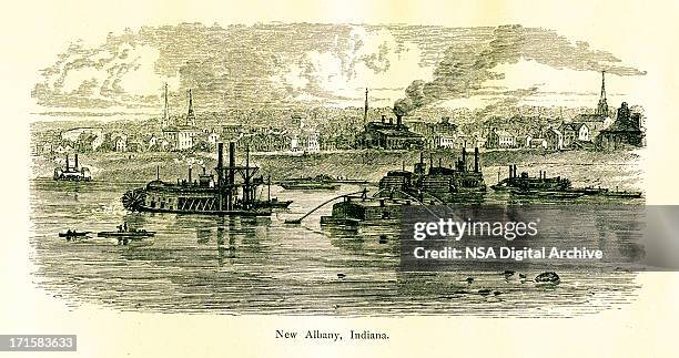 new albany, indiana/historischen amerikanischen illustrationen - ohio river stock-grafiken, -clipart, -cartoons und -symbole