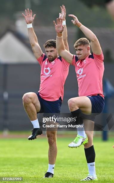 Paris , France - 10 October 2023; Hugo Keenan and Garry Ringrose during an Ireland rugby squad training session at Stade Omnisports des Fauvettes in...