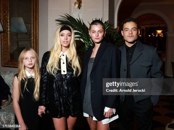 Lucille Hancock, Sydney Sweeney and, Emma Corrin and Rami Malek attend the Miu Miu Dinner Party at Laurent as part of the Paris Fashion Week...