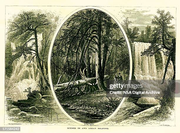 scenes on the delaware river - paradise pennsylvania stock illustrations