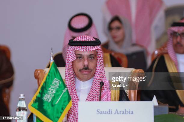 Saudi Foreign Minister Prince Faisal bin Farhan attends the 27th Joint Gulf Cooperation Council -European Union Ministerial Council in Muscat on...