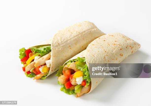 mexican fajitas (tortilla wraps) - tortilla stock-fotos und bilder