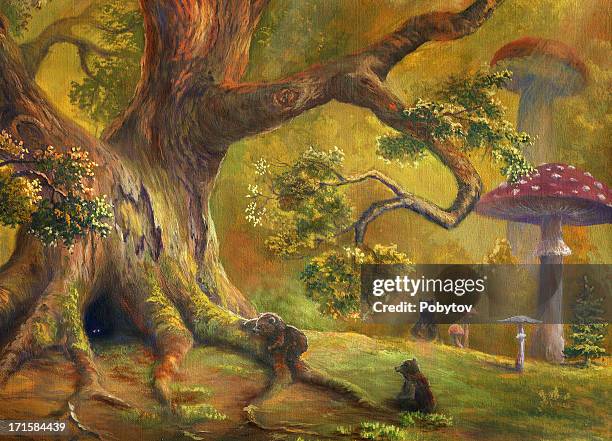 a illustration of a fairy tale forest - fairytale woods stock illustrations