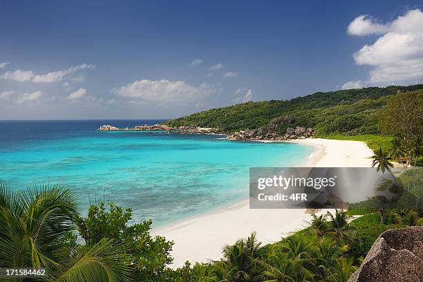 einsamen tropischen bucht - seychellen stock-fotos und bilder