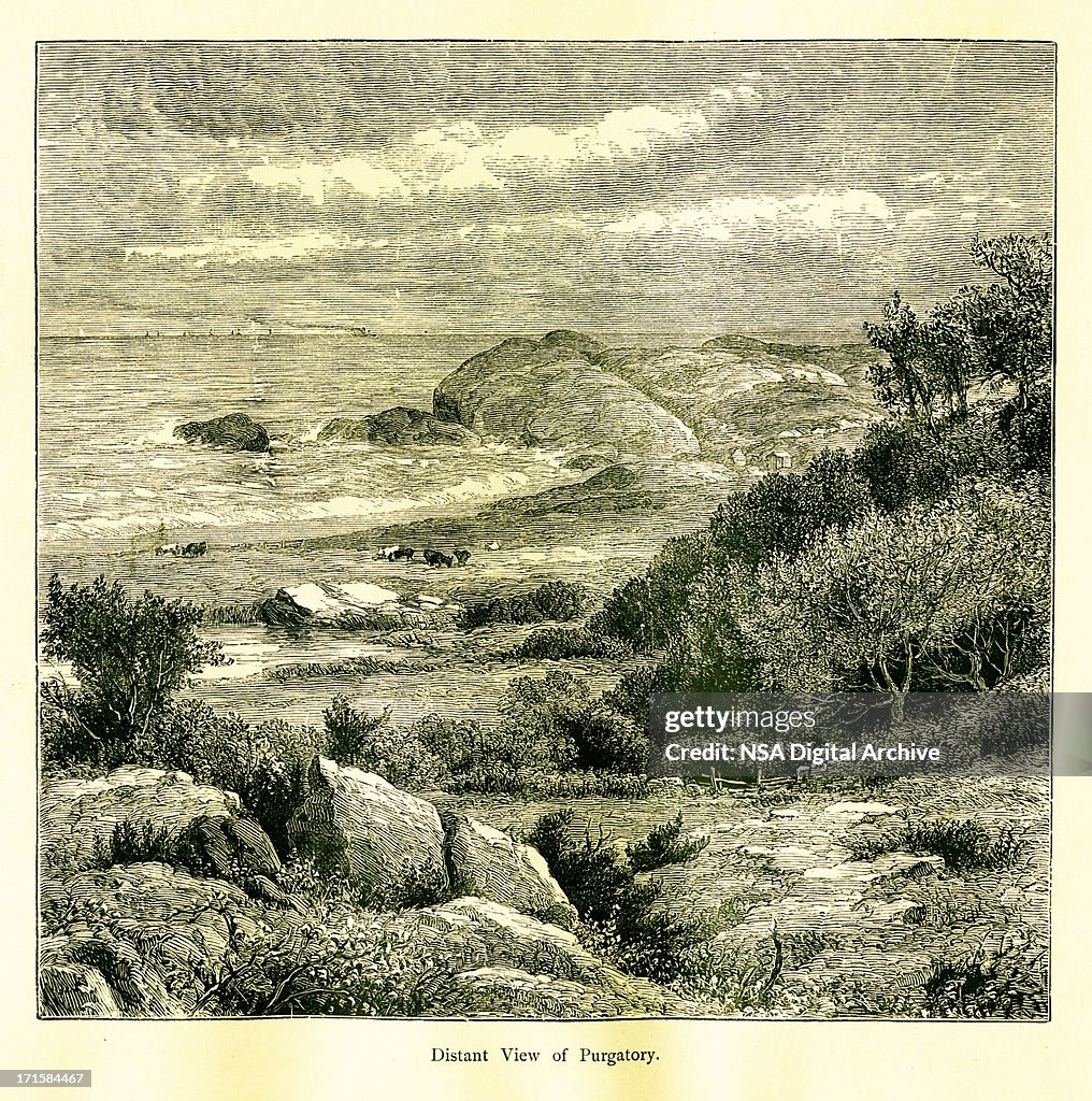 Vista de distante Purgatory, Newport, Rhode Island