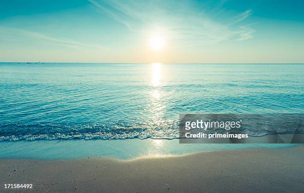 beautiful silhouette sunset at tropical sea - beach sea stockfoto's en -beelden