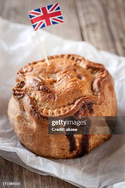 pork pie with union jack flag - pork pie stock pictures, royalty-free photos & images