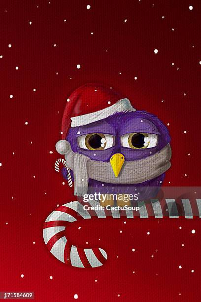 christmas owl and candy cane - compassionate eye stock illustrations