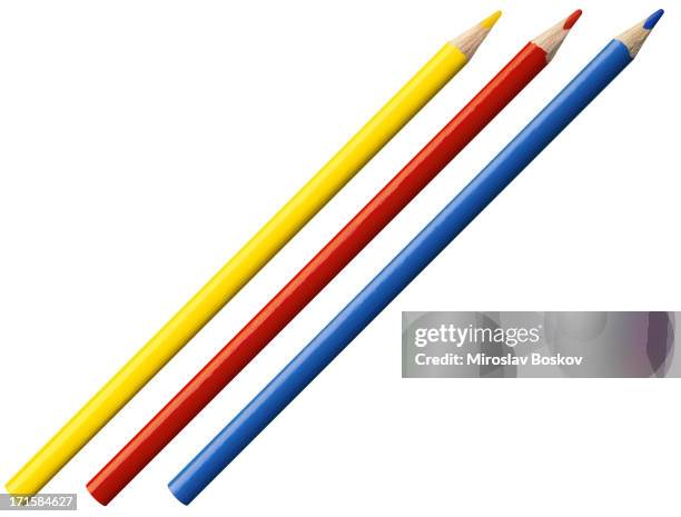 high resolution isolated primary hues color pencils - colored pencil stockfoto's en -beelden