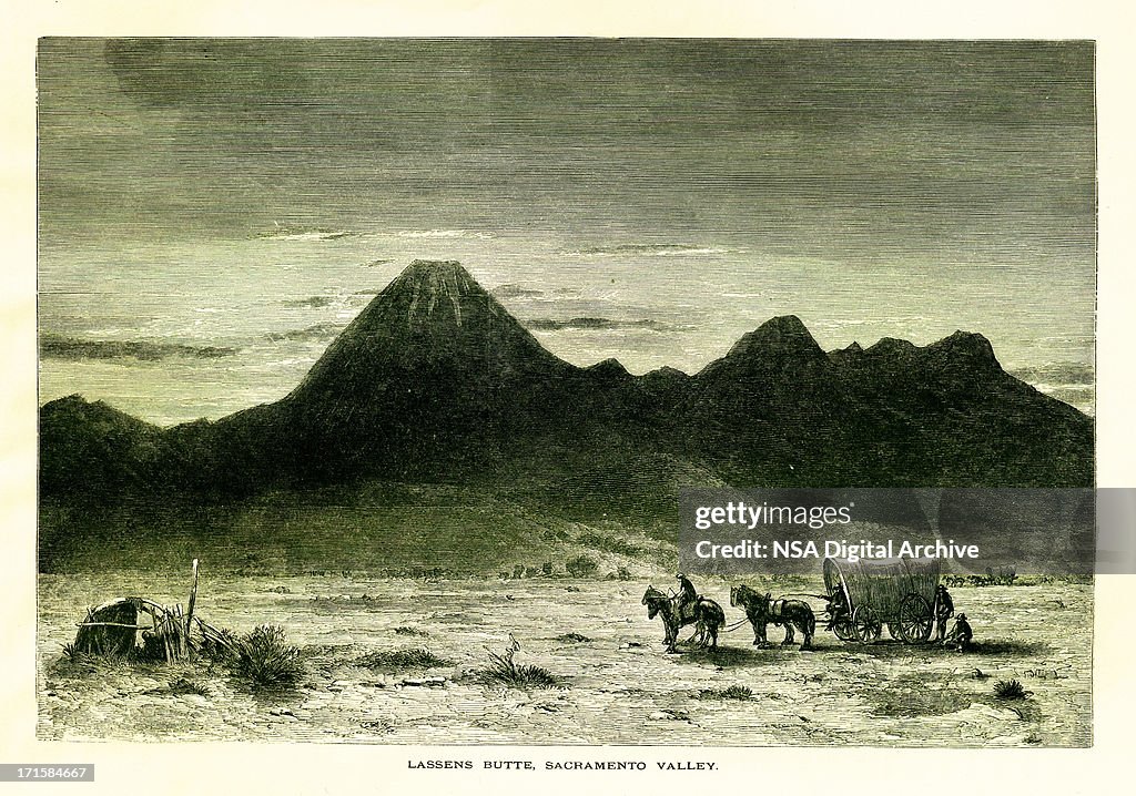 Lassens Butte, Vale Sacramento, Califórnia/histórico American ilustrações