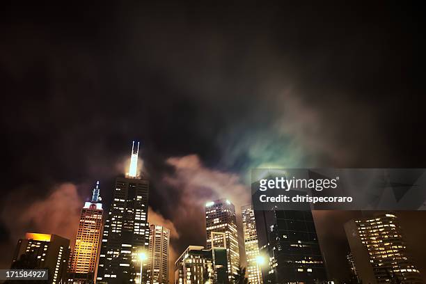 smoke settles over melbourne - melbourne night stock pictures, royalty-free photos & images
