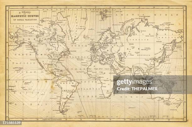 ilustraciones, imágenes clip art, dibujos animados e iconos de stock de mapa del mundo, 1844 - old world map