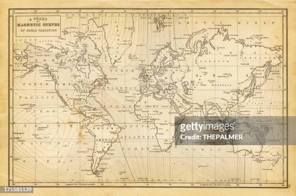 stockillustraties, clipart, cartoons en iconen met map of the world 1844 - old world map