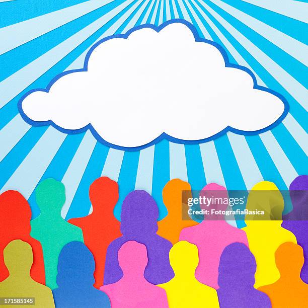 crowd staring cloud - watching multiple devices stock illustrations