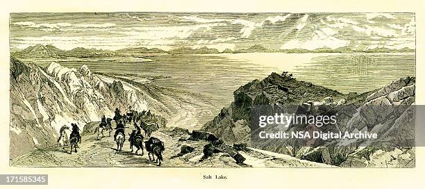 great salt lake, utah | historic american illustrations - great salt lake stock illustrations