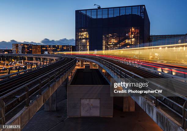 copenhagen metro at sunset - copenhagen night stock pictures, royalty-free photos & images