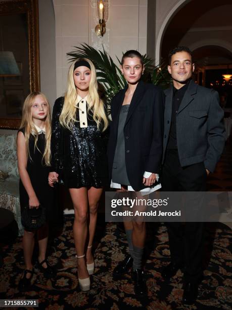 Lucille Hancock, Sydney Sweeney, Emma Corrin and Rami Malek attend the Miu Miu Dinner Party at Laurent as part of the Paris Fashion Week Womenswear...