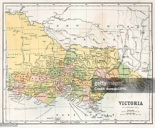 antike karte von victoria, australien - melbourne australia stock-grafiken, -clipart, -cartoons und -symbole