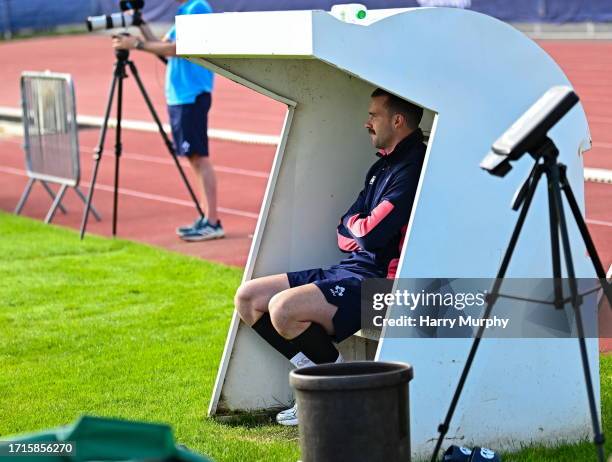 Paris , France - 10 October 2023; Mack Hansen looks on during an Ireland rugby squad training session at Stade Omnisports des Fauvettes in Domont,...