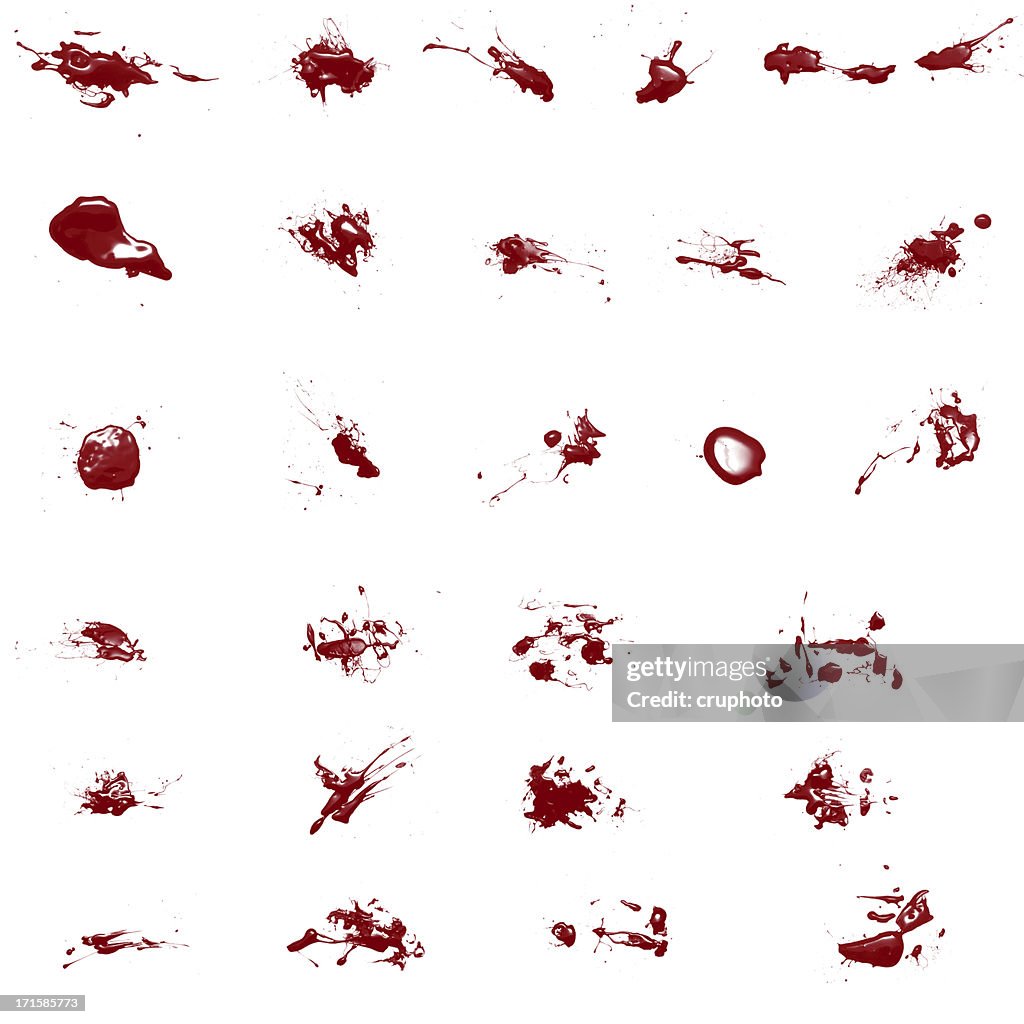 Set of Various Blood Splatters isolated on white