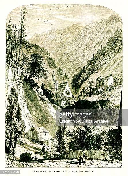 view of mauch chunk, pennsylvania - jim thorpe pennsylvania stock illustrations