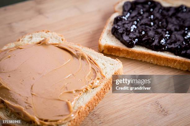 peanut butter and jelly sandwich fancy lunch - peanut butter toast stock pictures, royalty-free photos & images