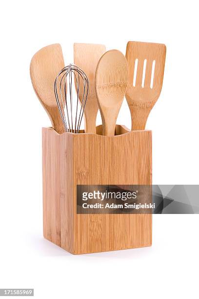 madera utensilios de cocina - kitchen utensils fotografías e imágenes de stock