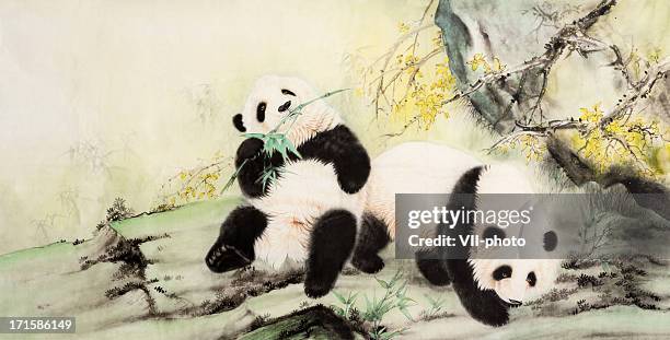 panda - chinese paintings stock-grafiken, -clipart, -cartoons und -symbole