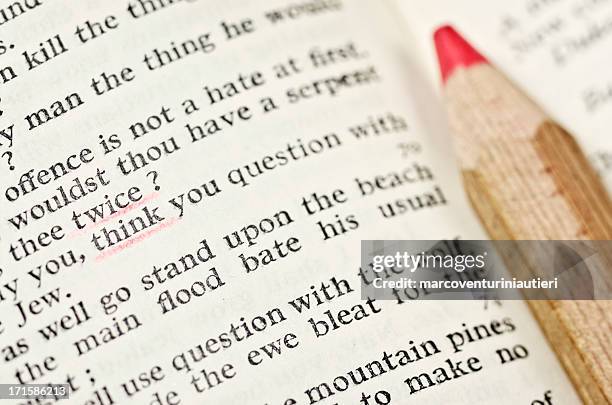 think twice! - shakespeare's advice - annotation stock pictures, royalty-free photos & images