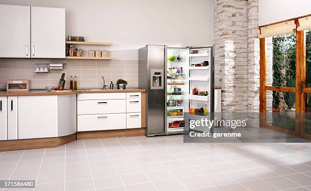 modern kitchen - refrigerator stock pictures, royalty-free photos & images