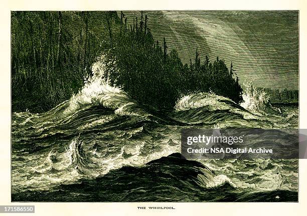 the niagara whirlpool, usa, wood engraving (1872) - whitewater rafting stock illustrations