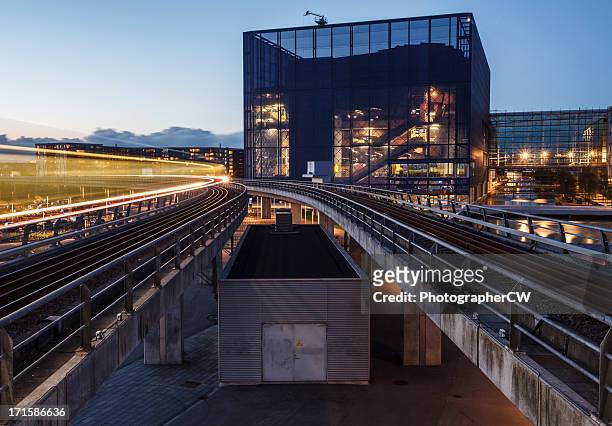 copenhagen metro at sunset - amager stock pictures, royalty-free photos & images