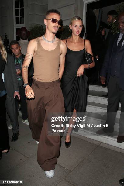 Romeo Beckham and Mia Regan seen attending Beckham - UK TV premiere after party at The Twenty Two on October 03, 2023 in London, England.