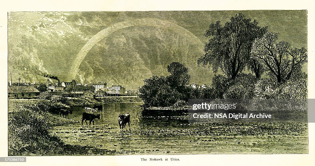Mohawk River at Utica, New York, wood engraving (1872)