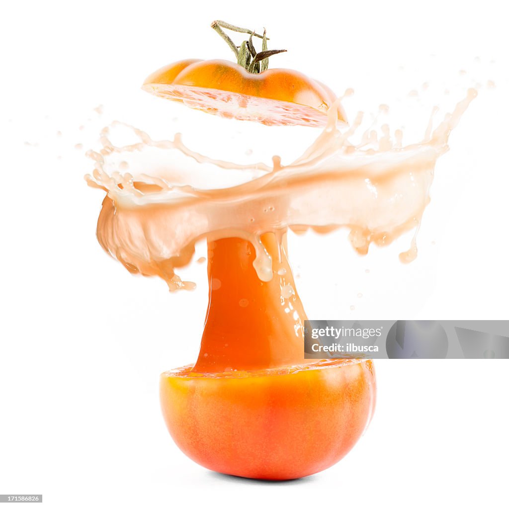 Tomaten-explosion Orangensaft splash