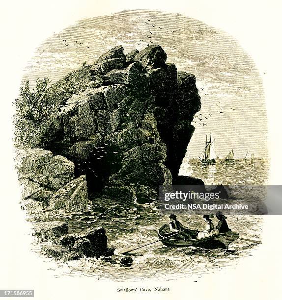 bildbanksillustrationer, clip art samt tecknat material och ikoner med swallow cave, nahant, massachusetts - massachusettsbukten