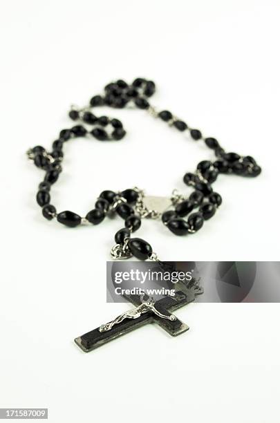 antique rosary with silver christ - rosary beads stock pictures, royalty-free photos & images