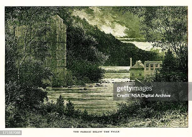 Passaic River Below The Great Falls New Jersey High-Res Vector Graphic