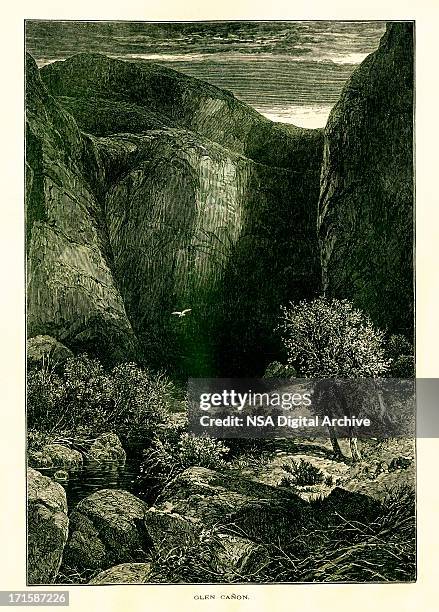 glen canyon, colorado river, usa | historic american illustrations - lake powell stock illustrations