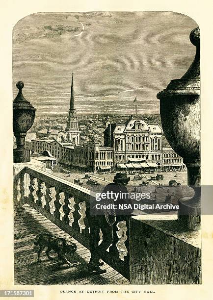 detroit, michigan | historic american illustrations - downtown detroit stock illustrations